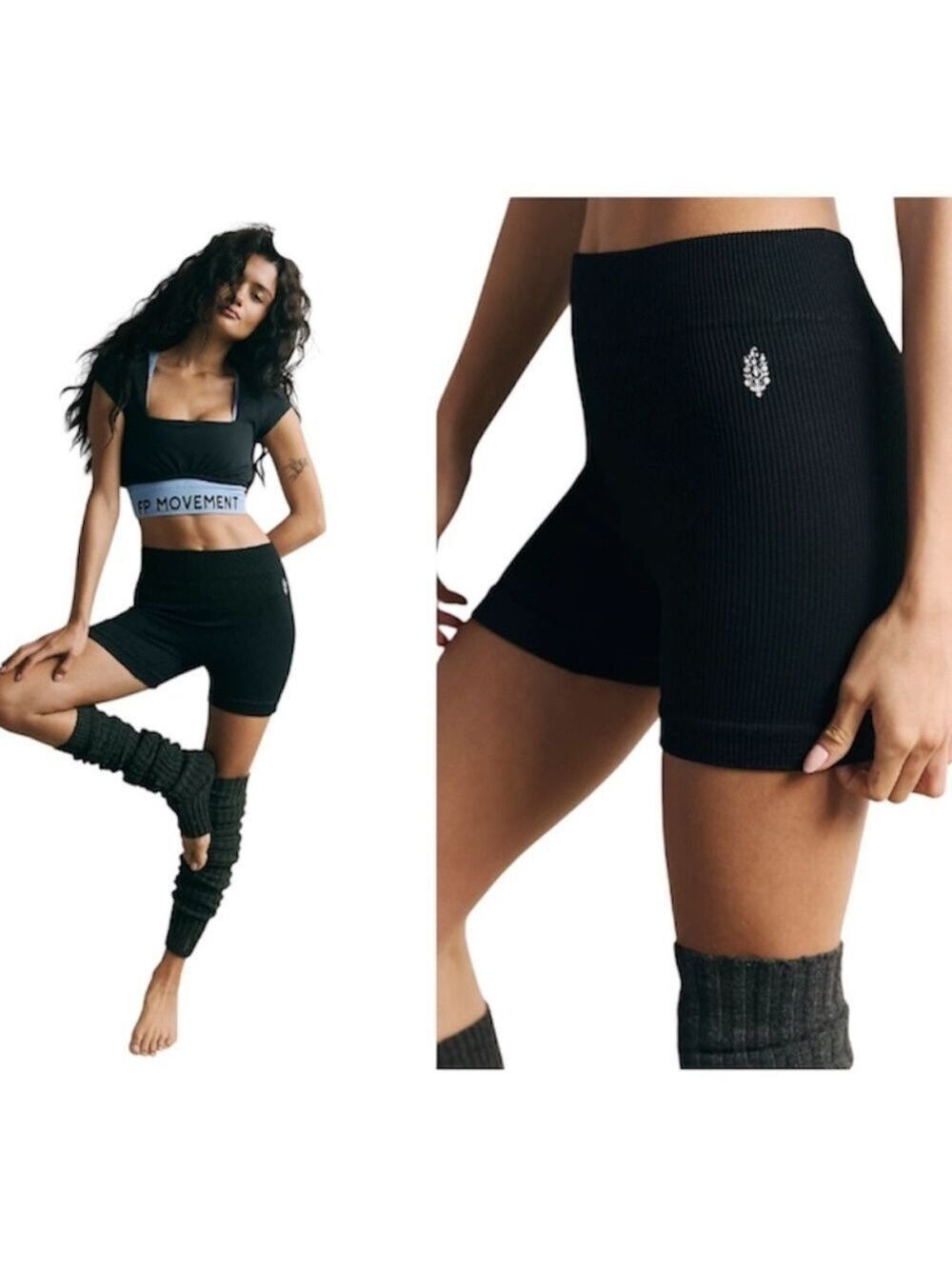 NWT Free People Movement Happiness Runs Prajna black ribbed 4' bike shorts XS/S